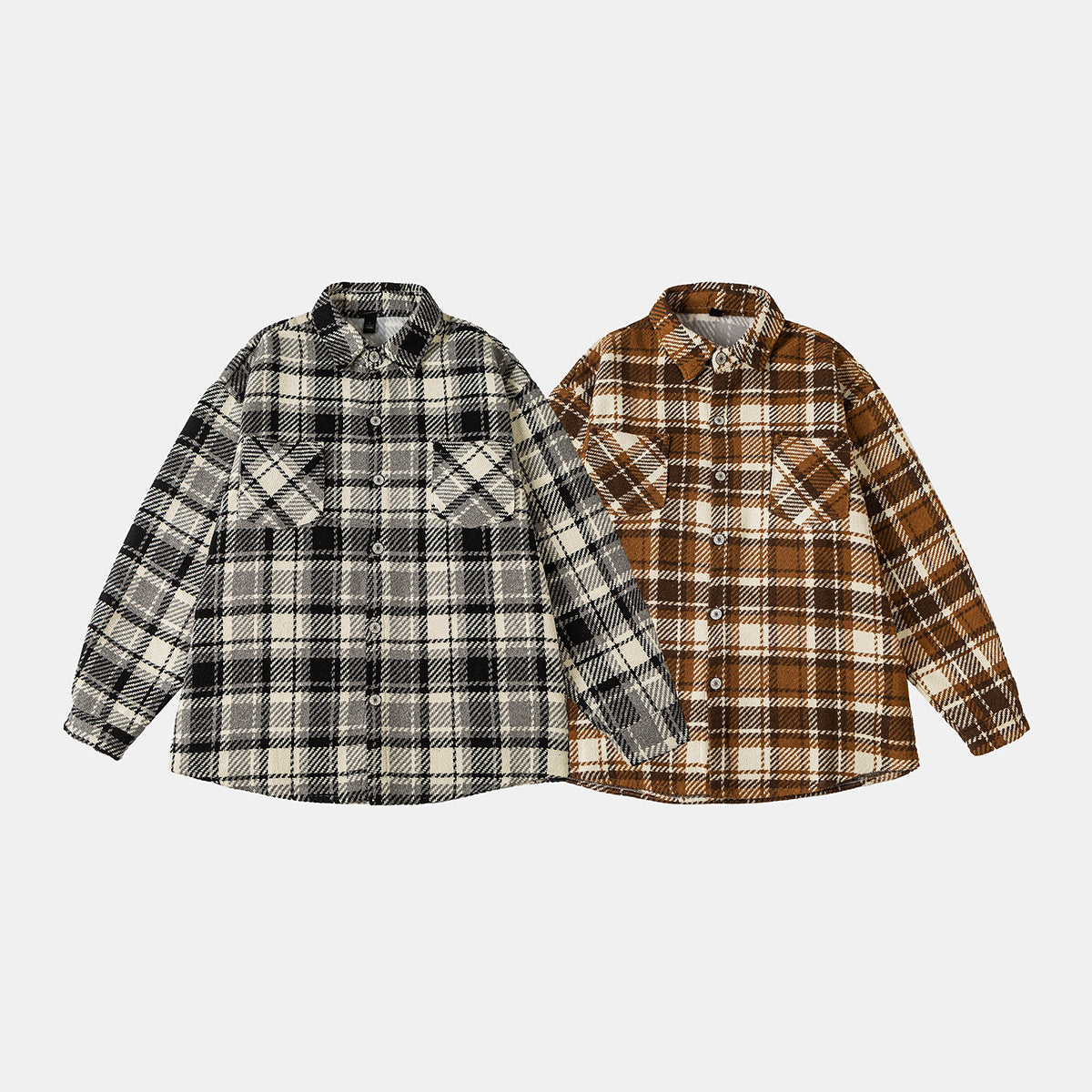Unisex Checked Overshirt Jacket in Shacket Style with Patched Chest Pockets and Relaxed Oversized Fit Chichicherry