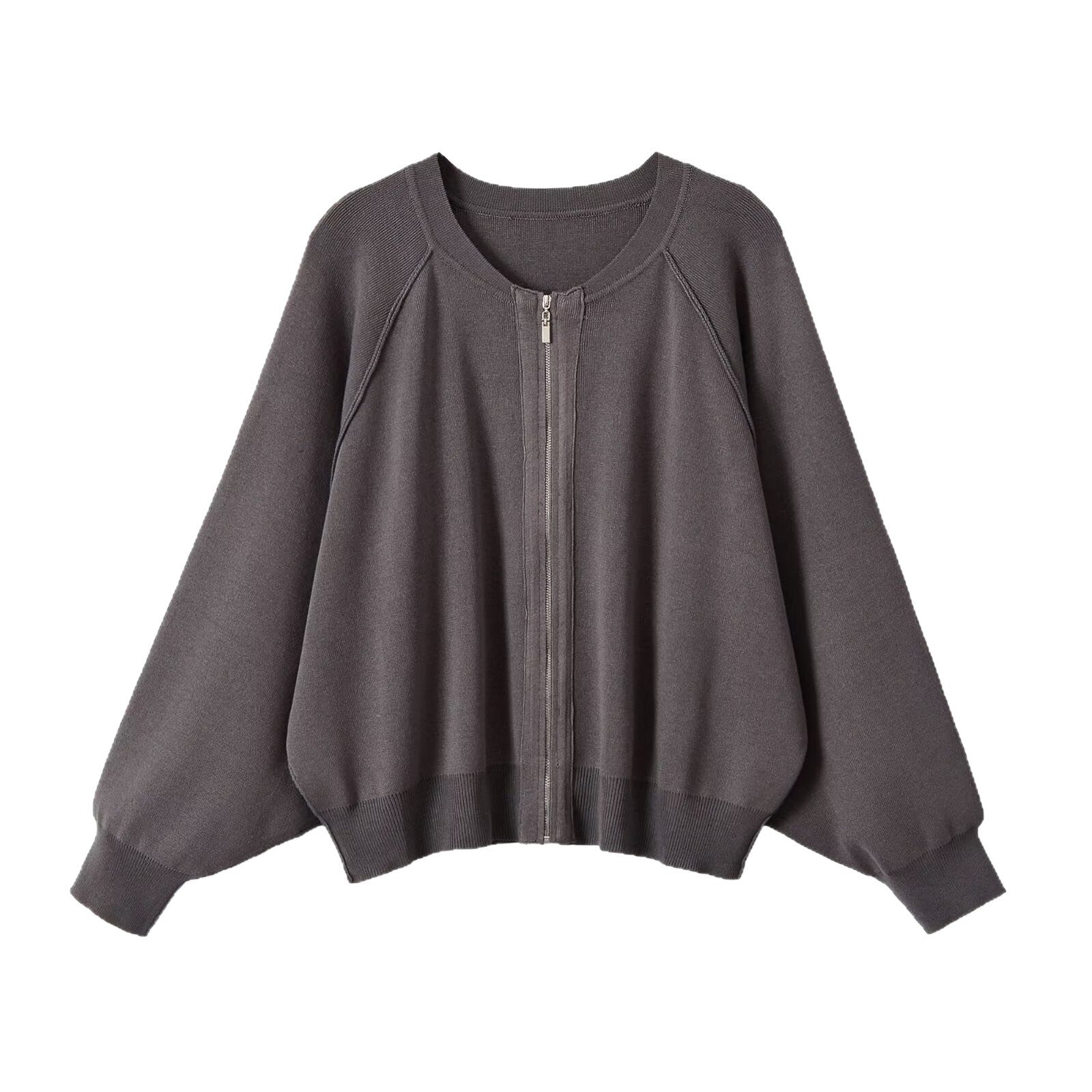 Women's Oversized Zip Cardigan in Boxy Cut with Raglan Sleeves and Ribbed Cuffs Chichicherry