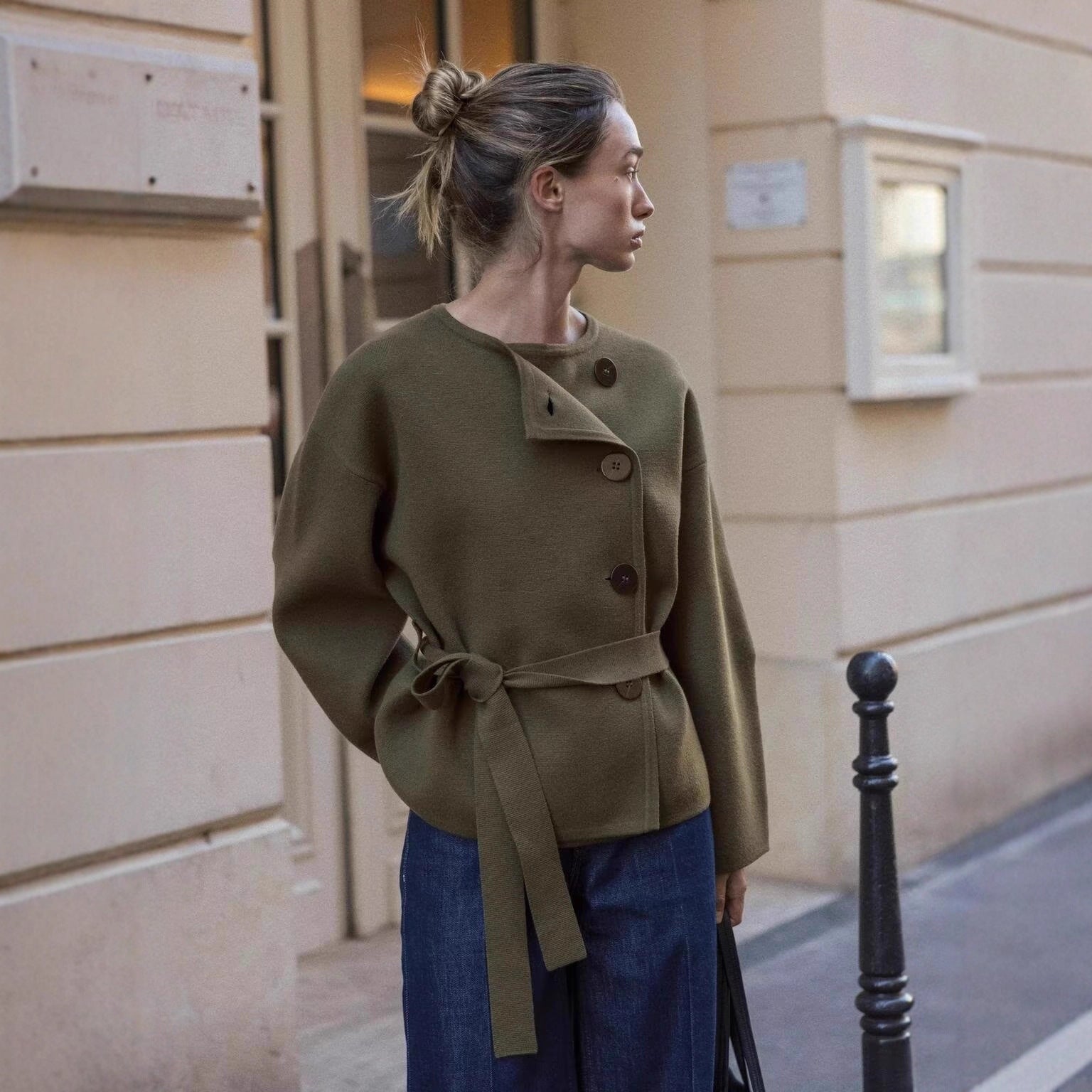 Women’s cardigan with asymmetric button placket and waist belt Chichicherry