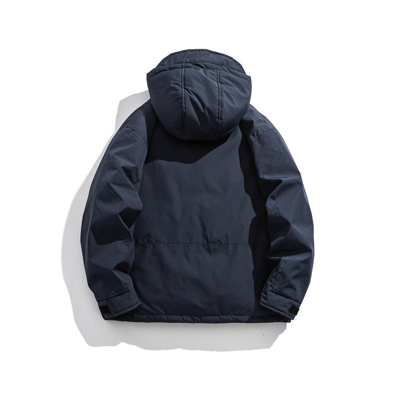 Men's short-cut weatherproof hybrid parka with hood, snap button placket and slanted zipper pockets Chichicherry