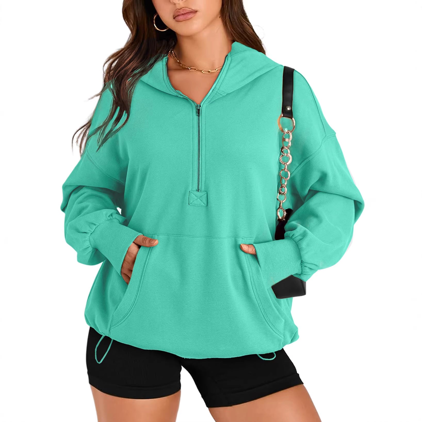Women's Oversize Half-Zip Hoodie with Kangaroo Pocket Chichicherry