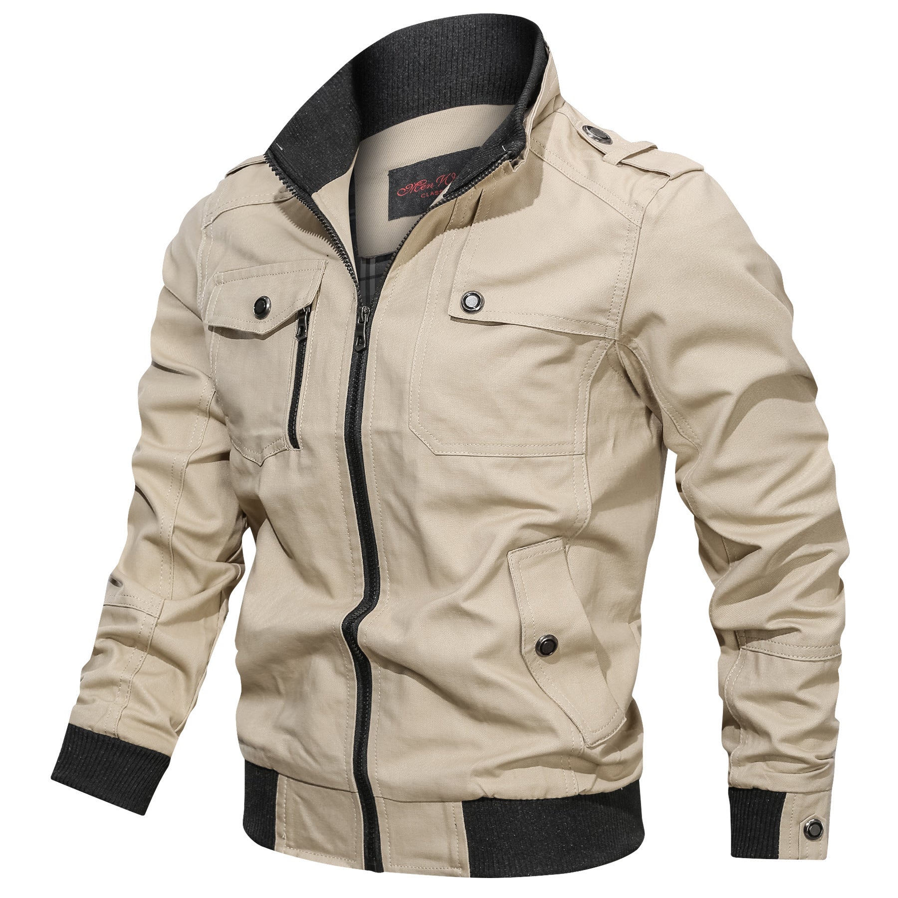 Men's canvas field jacket in utility style with high ribbed collar and zipper Chichicherry