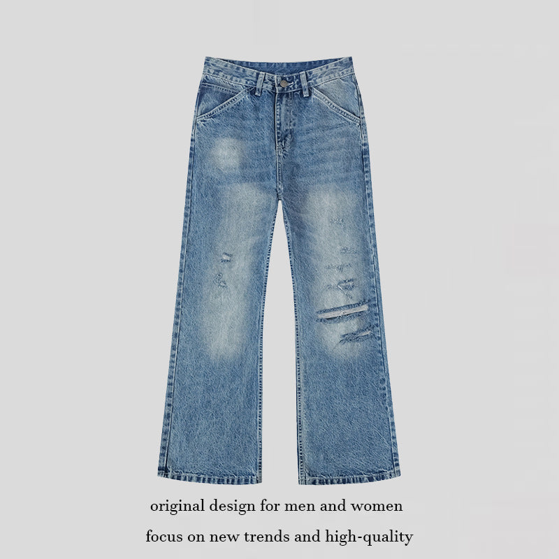 Women's Wide Distressed Denim Jeans in Palazzo Cut Chichicherry
