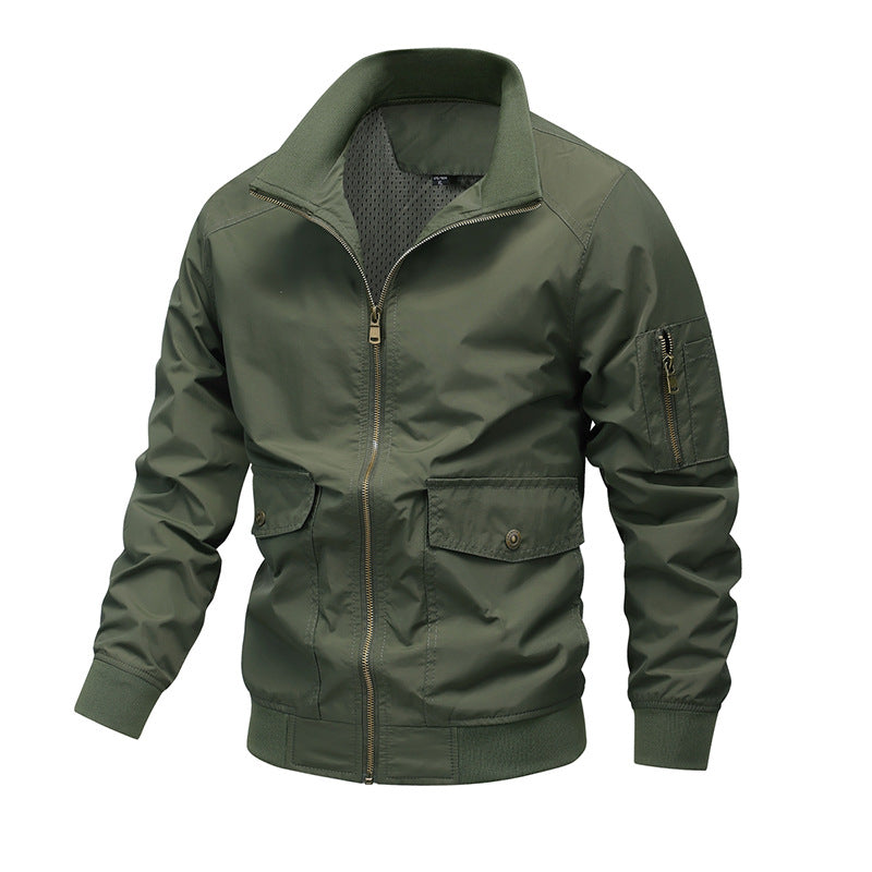 Men's Lightweight Utility Bomber Jacket with Arm Pocket and Mesh Lining Chichicherry