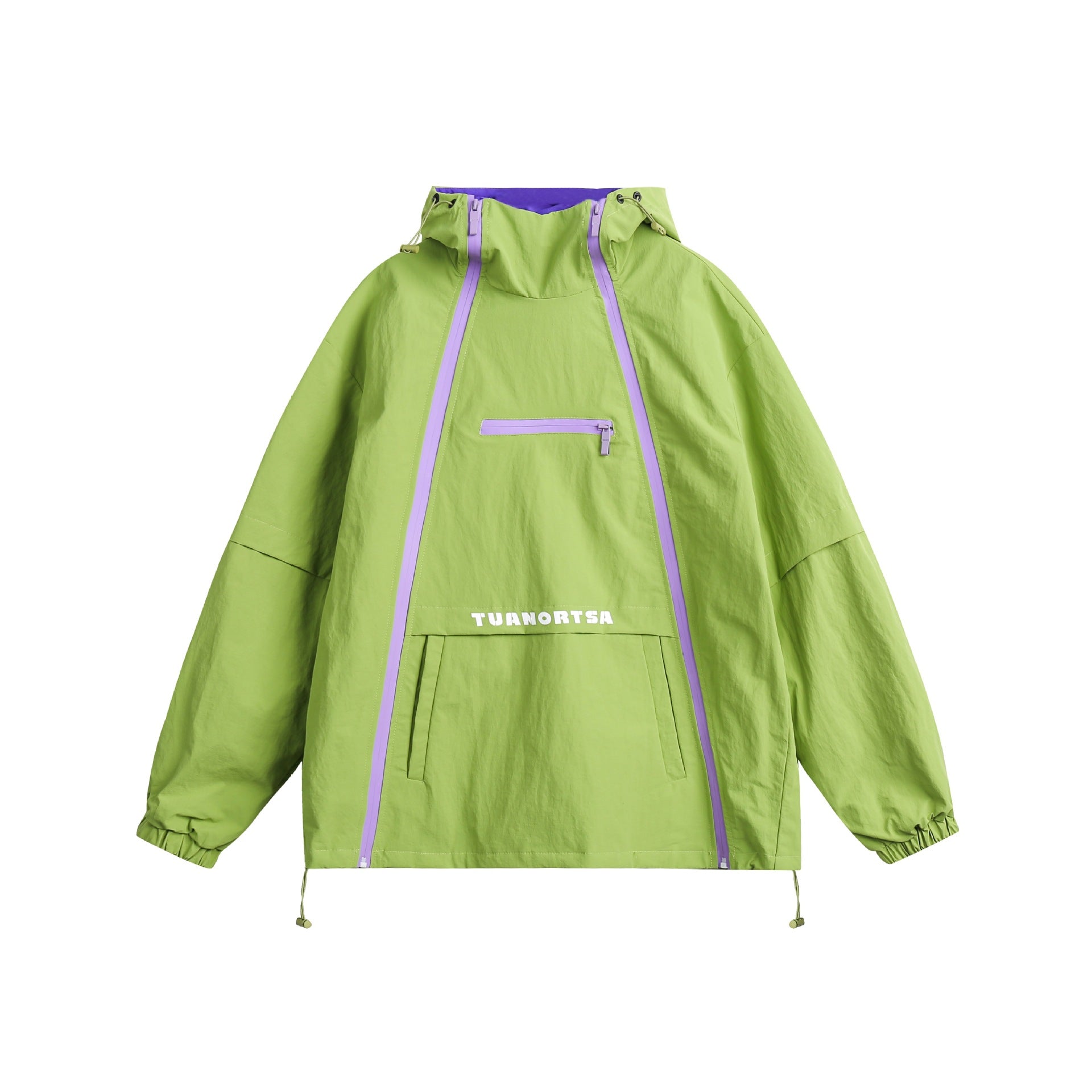 Unisex Technical Oversize Anorak with Hood, Zipper Details and Kangaroo Pocket Chichicherry