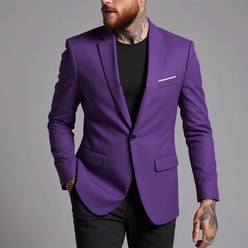 Men's Tailored One-Button Blazer made of Stretch Fabric with Narrow Lapels and Flap Pockets Chichicherry