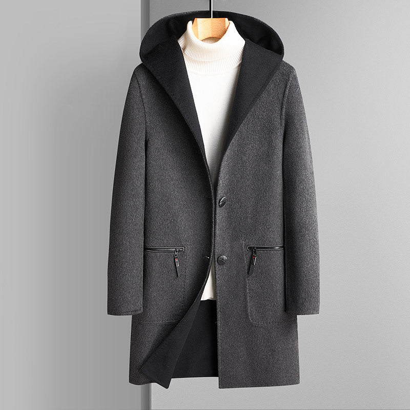 Men's Reversible Wool Coat with Hood Chichicherry