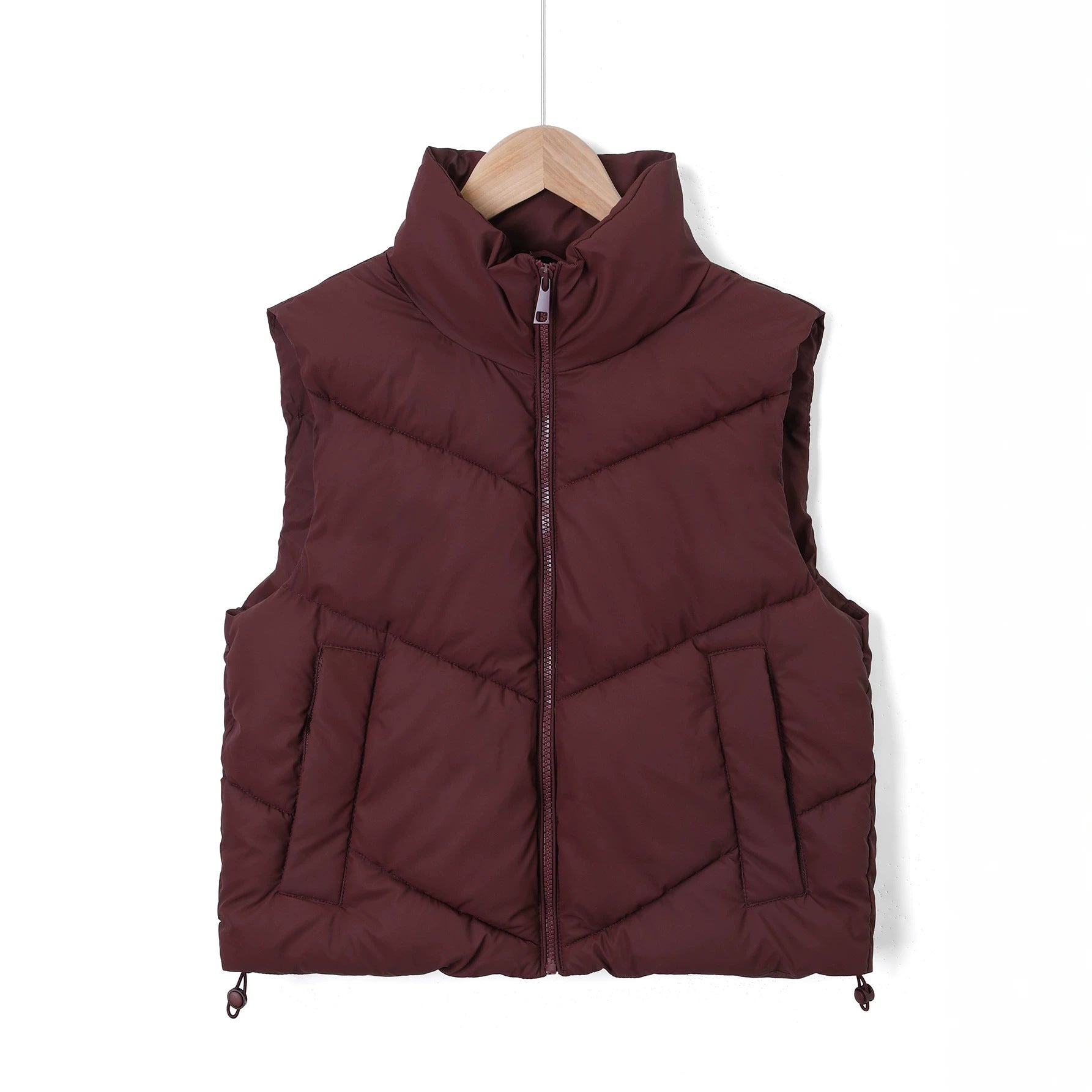 Women's sleeveless quilted thermal vest with high stand-up collar and drawstring Chichicherry
