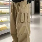 Men's Baggy Cargo Pants in Oversized Utility Style with Elastic Waistband & Multiple Pockets Chichicherry