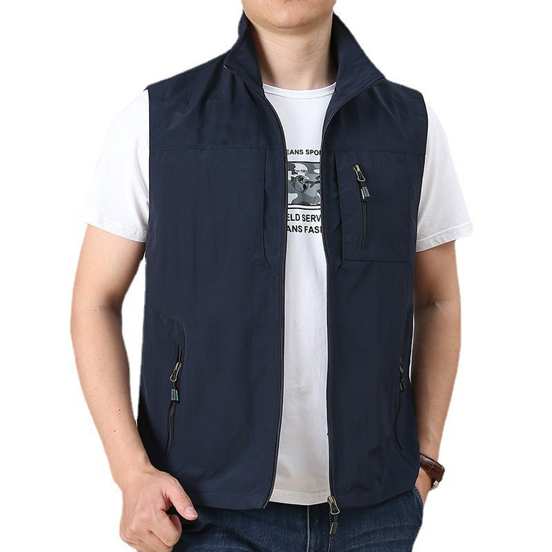 Men's Outdoor Utility Vest with Mesh Lining and Zipper Pockets Chichicherry