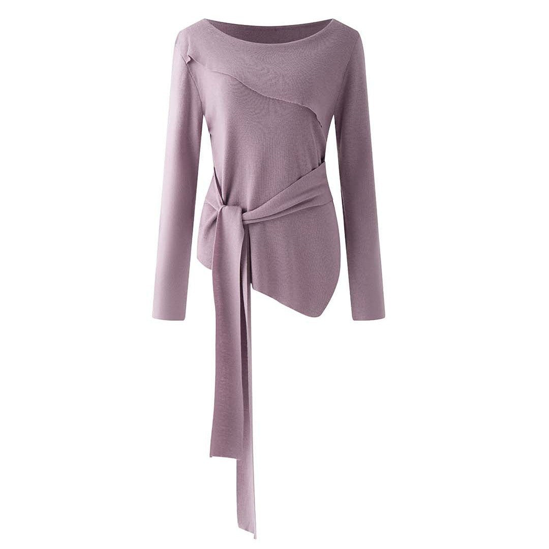 Women's Asymmetric One-Shoulder Fine Knit Top with Ties Chichicherry