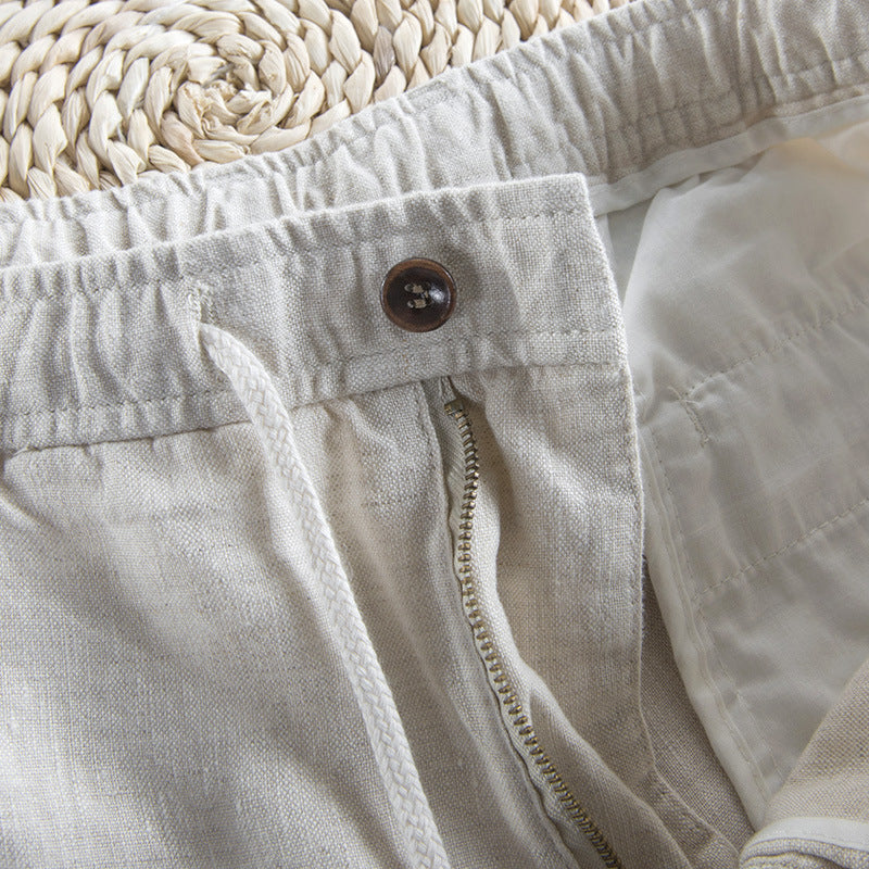 Men's Light Linen Jogging Pants with Elastic Waistband and Drawstring Chichicherry