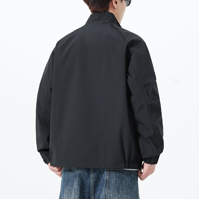 Men's Lightweight Utility Transitional Jacket with Stand Collar, Raglan Sleeves, and Adjustable Velcro Cuffs Chichicherry