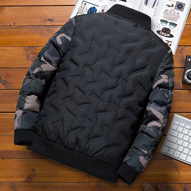 Men's lightly padded bomber jacket in urban camo mix with diamond quilting and ribbed finishes Chichicherry