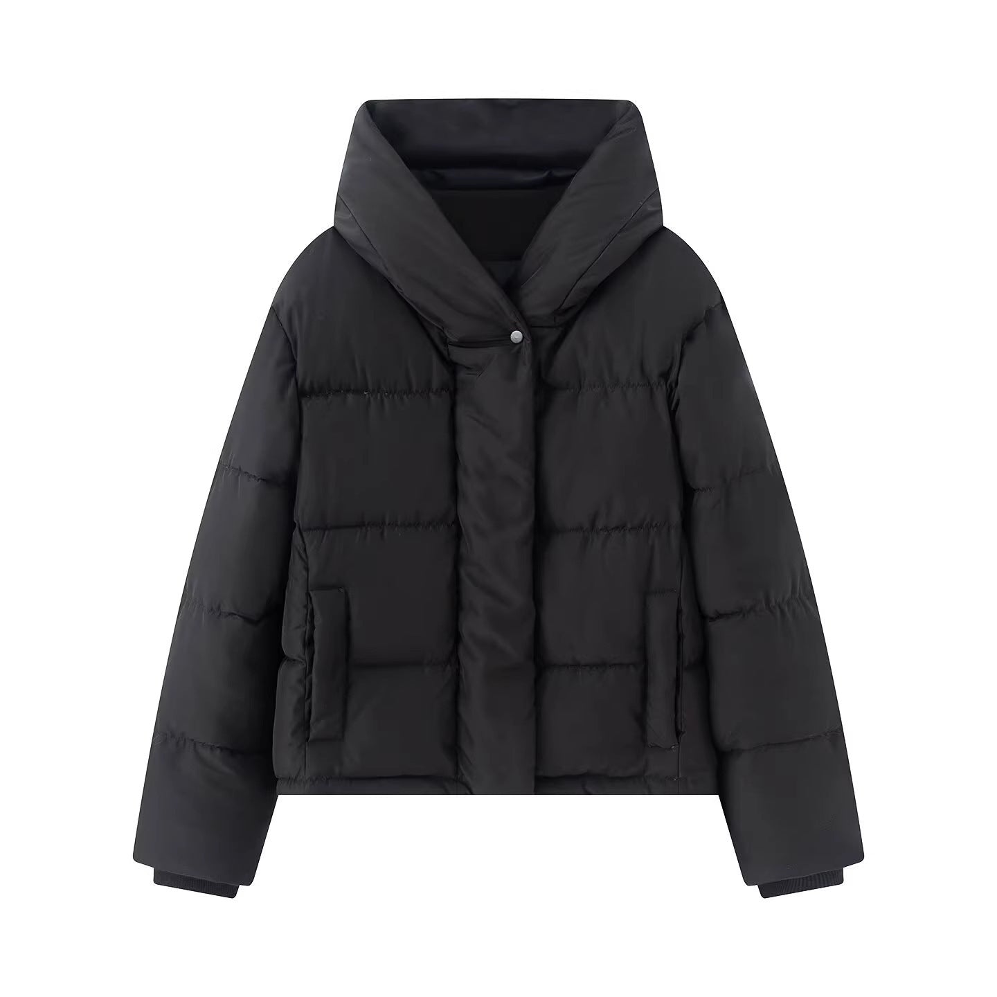 Women's short quilted puffer jacket with high stand-up collar and concealed button placket Chichicherry