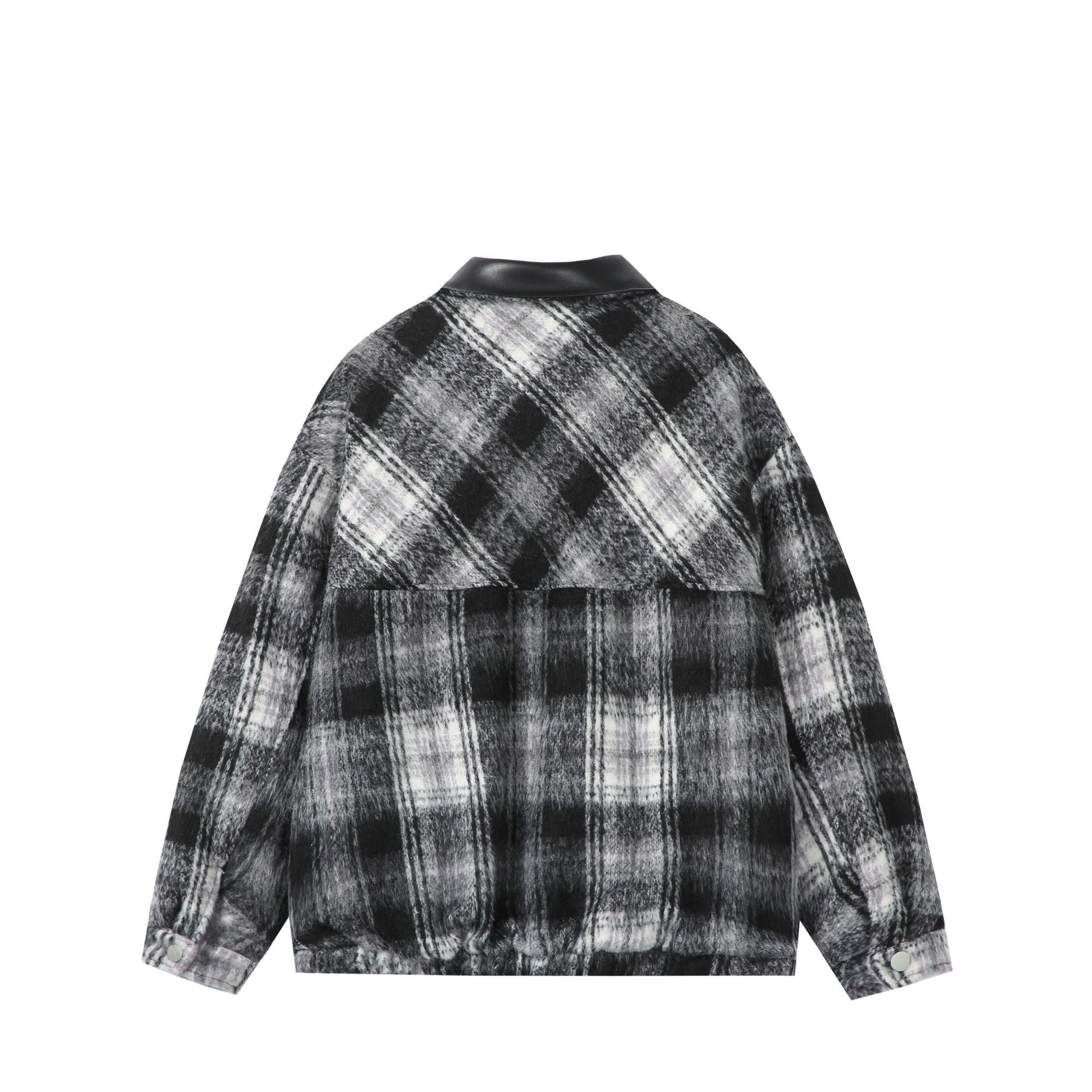 Unisex Boxy-Short Blouson in Overshirt Style with Faux Leather Collar and Flap Pockets Chichicherry
