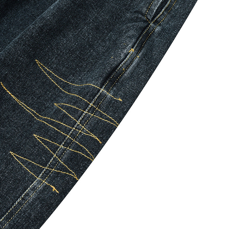 Ladies Wide Denim Pants with Pleats, Elastic Waistband and Casual Silhouette Chichicherry