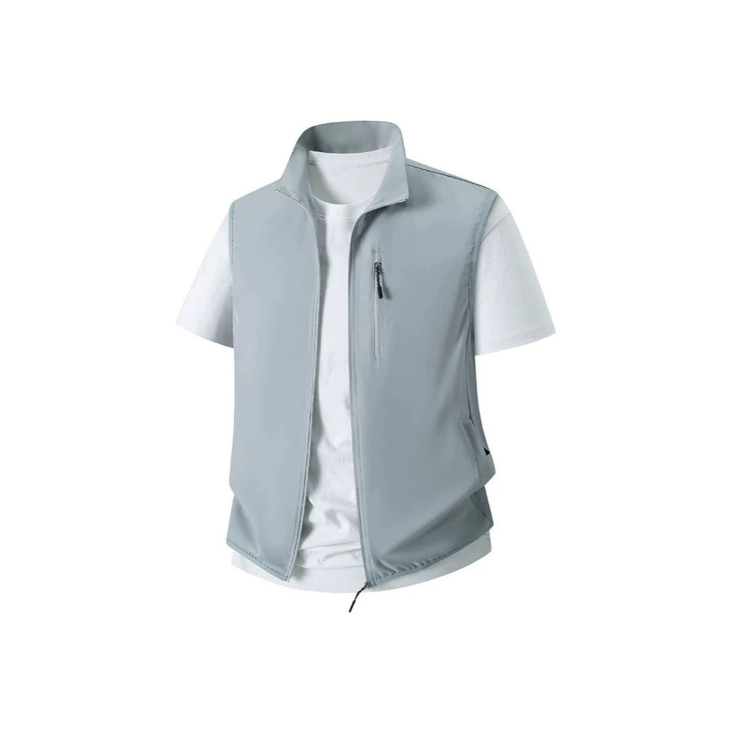 Men's Lightweight Softshell Utility Vest with Stand Collar, water-repellent outer layer and zip pockets Chichicherry