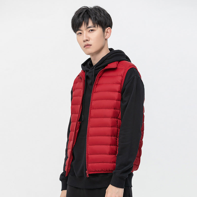 Men's Sleeveless Thermal Insulation Vest with Slim Silhouette and Stand-Up Collar Chichicherry