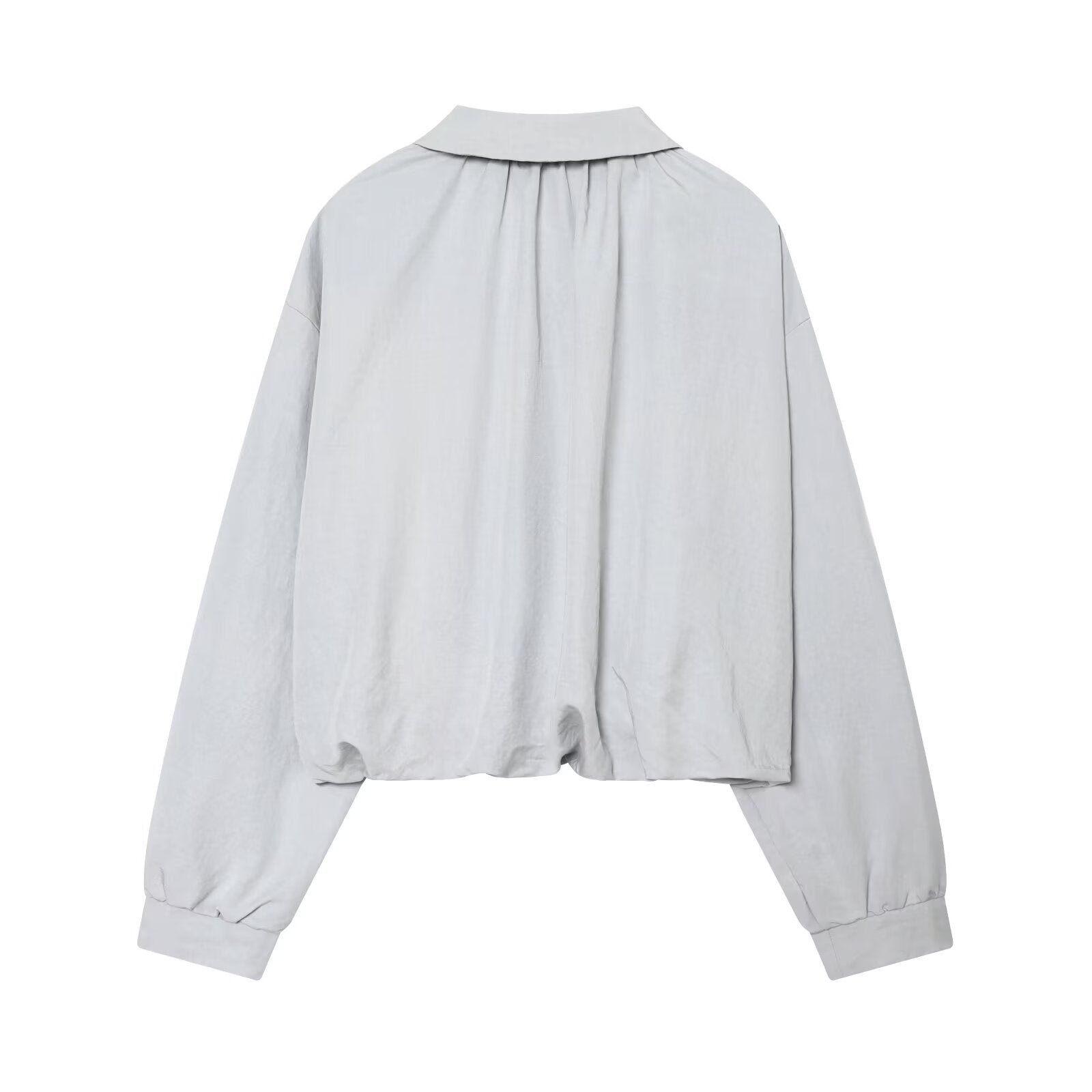 Women's Cropped Bomber Jacket in Oversized Look with Shirt Collar and Elastic Waistband