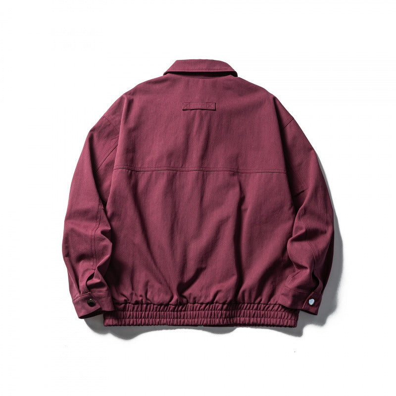 Men's Boxy Workwear Jacket with Full-Length Zipper, Flap Pockets and Elastic Waistband Chichicherry