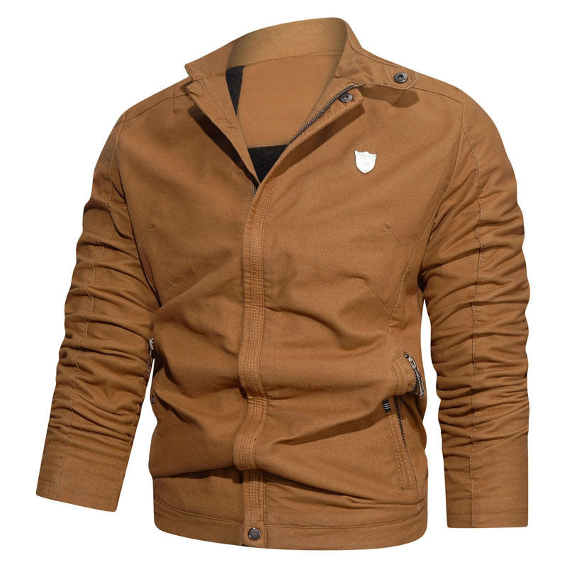 Men's Slim-Fit Canvas Blouson with Stand-Up Collar, Concealed Zipper and Zip Pockets