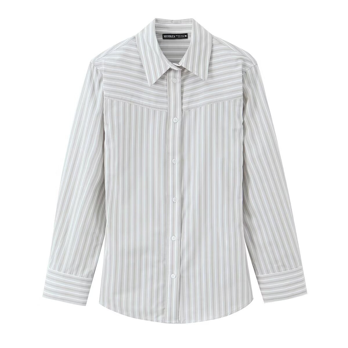 Women Striped Blouse with Western Yoke and Kent Collar Chichicherry