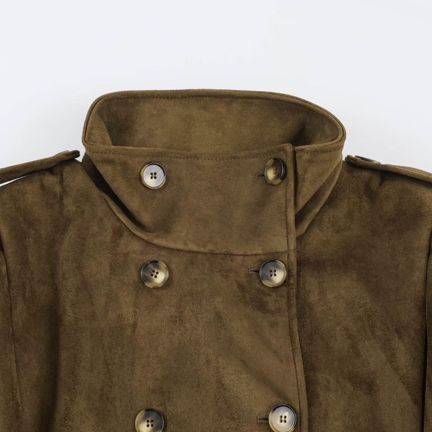 Women’s short jacket in sailor and military mix with high stand-up collar, epaulettes and fitted drawstring Chichicherry