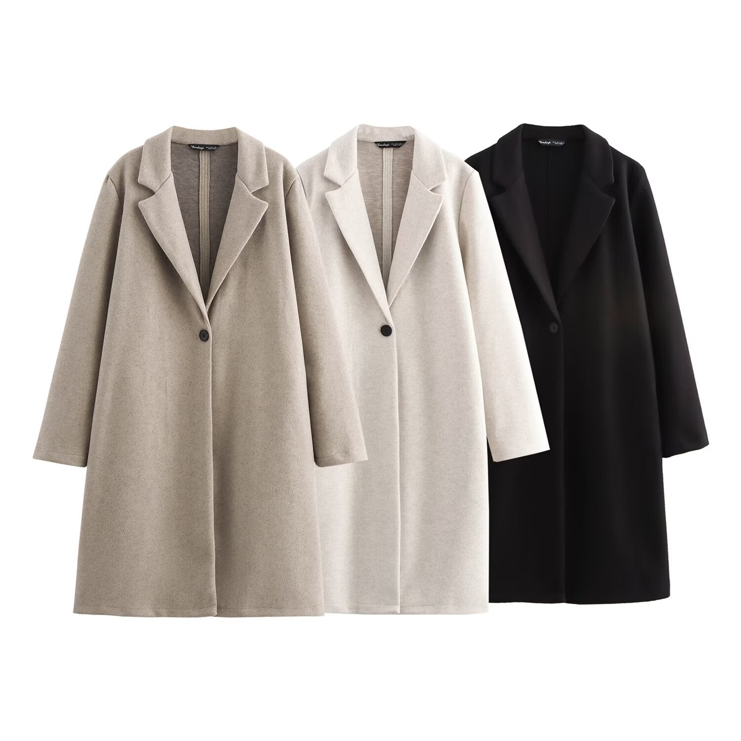 Ladies Purist longline coat with lapel collar, single button closure and soft felt finish Chichicherry