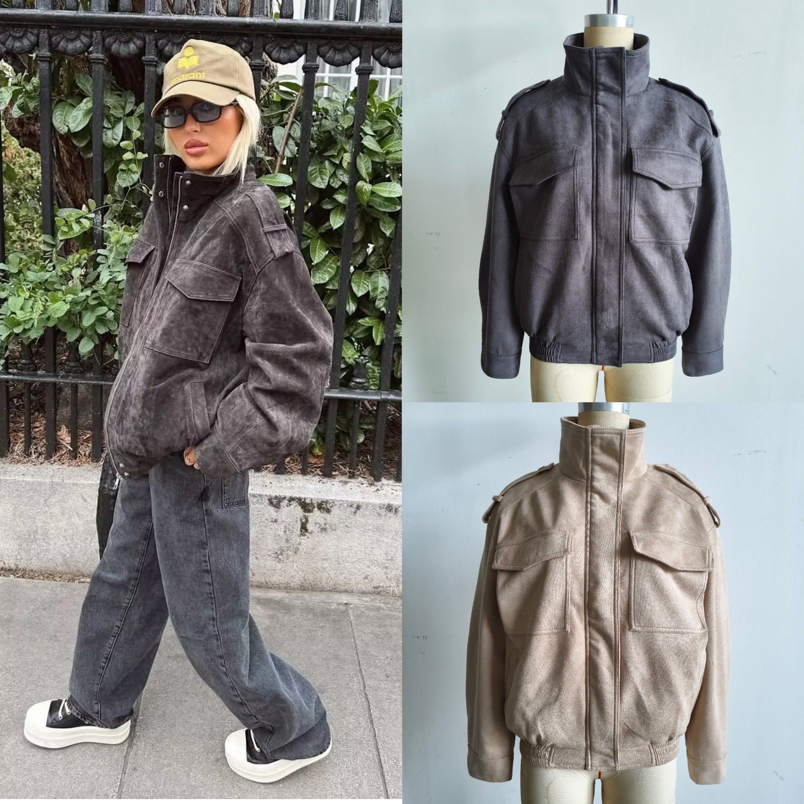 Men's field jacket in utilitarian style with stand-up collar, shoulder flaps, and patch flap pockets Chichicherry