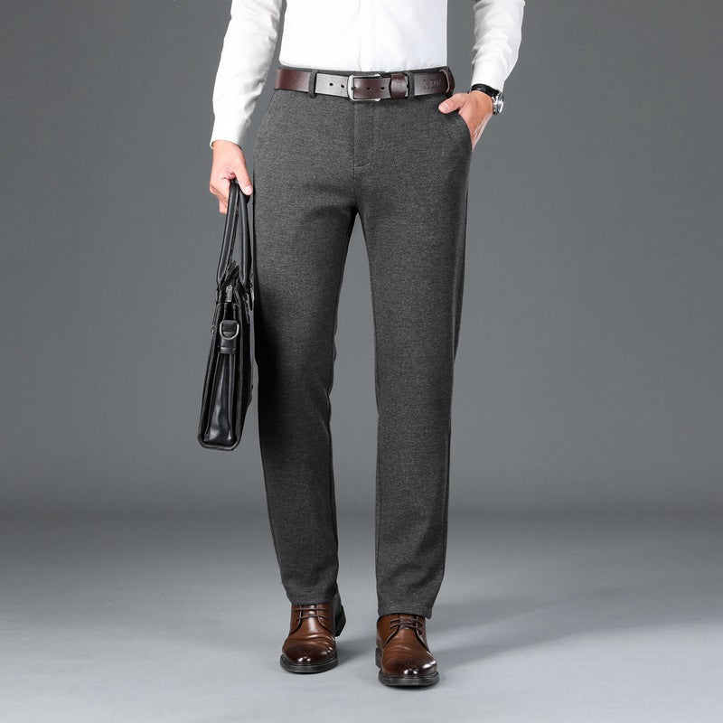 Men's Elegant Stretch Wool Look Trousers with Straight Cut and Elastic Waistband Chichicherry