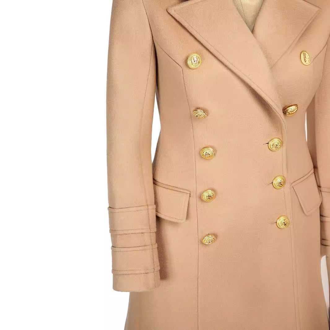Women’s short coat in blazer dress style with structured waistline and golden decorative buttons Chichicherry