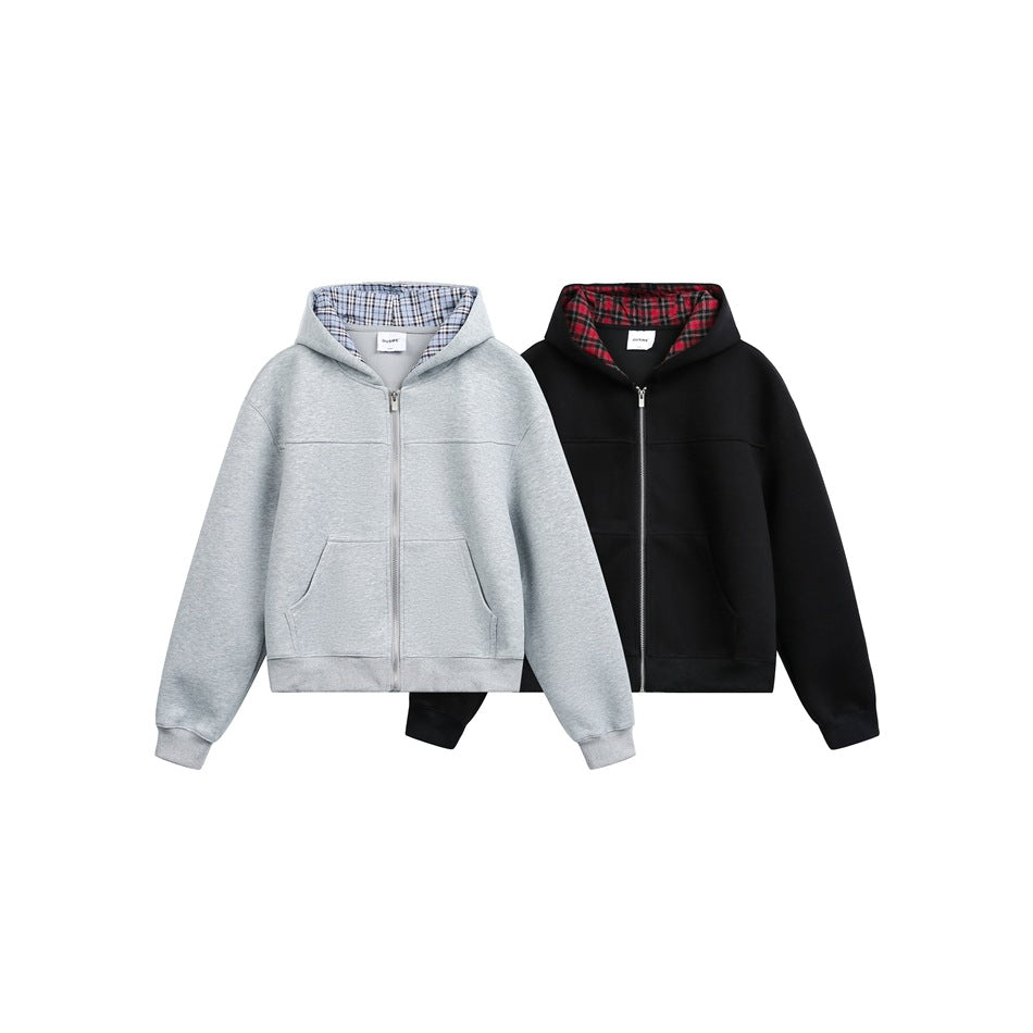 Unisex Hoodie with checked lining and full zip Chichicherry