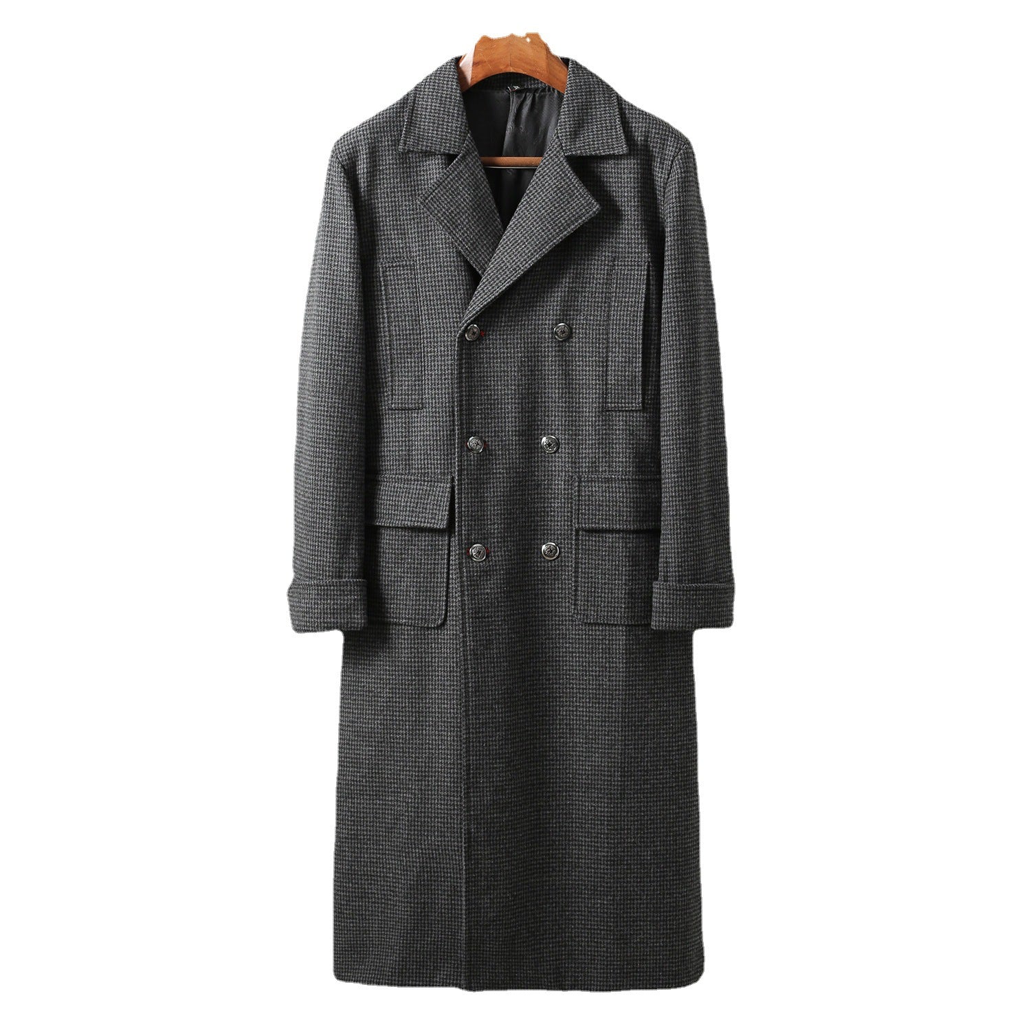 Men's Elegant long cut wool coat with double row and flap pockets Chichicherry