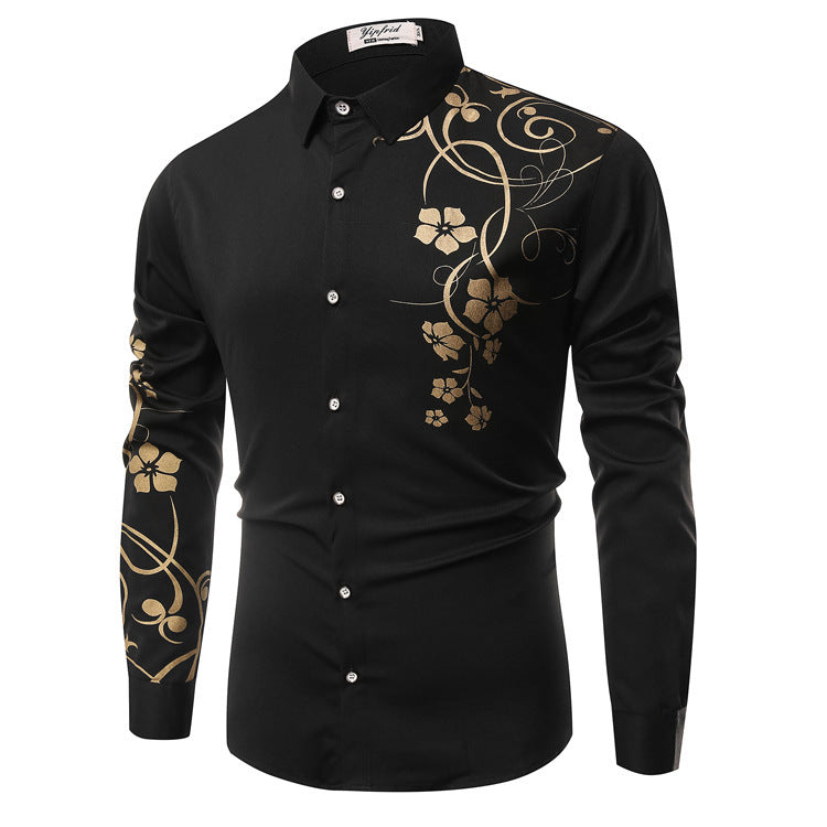 Men's Slim-Fit Shirt with Floral Allover Print, Long Sleeve and Stretch Cotton Blend Chichicherry