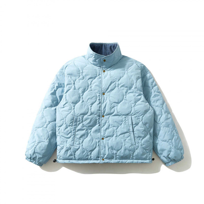 Men's Quilted Cord Jacket with Stand Collar, Snap Button Closure and Elastic Hem Chichicherry