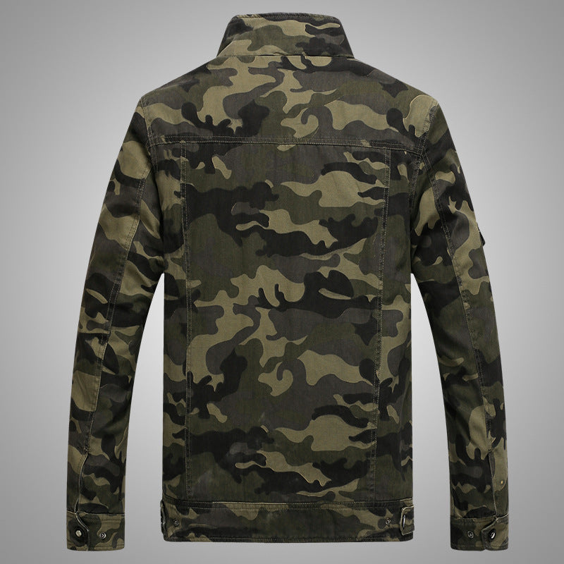 Men's camouflage field jacket made of durable canvas with epaulettes, multiple pockets and stand-up collar Chichicherry