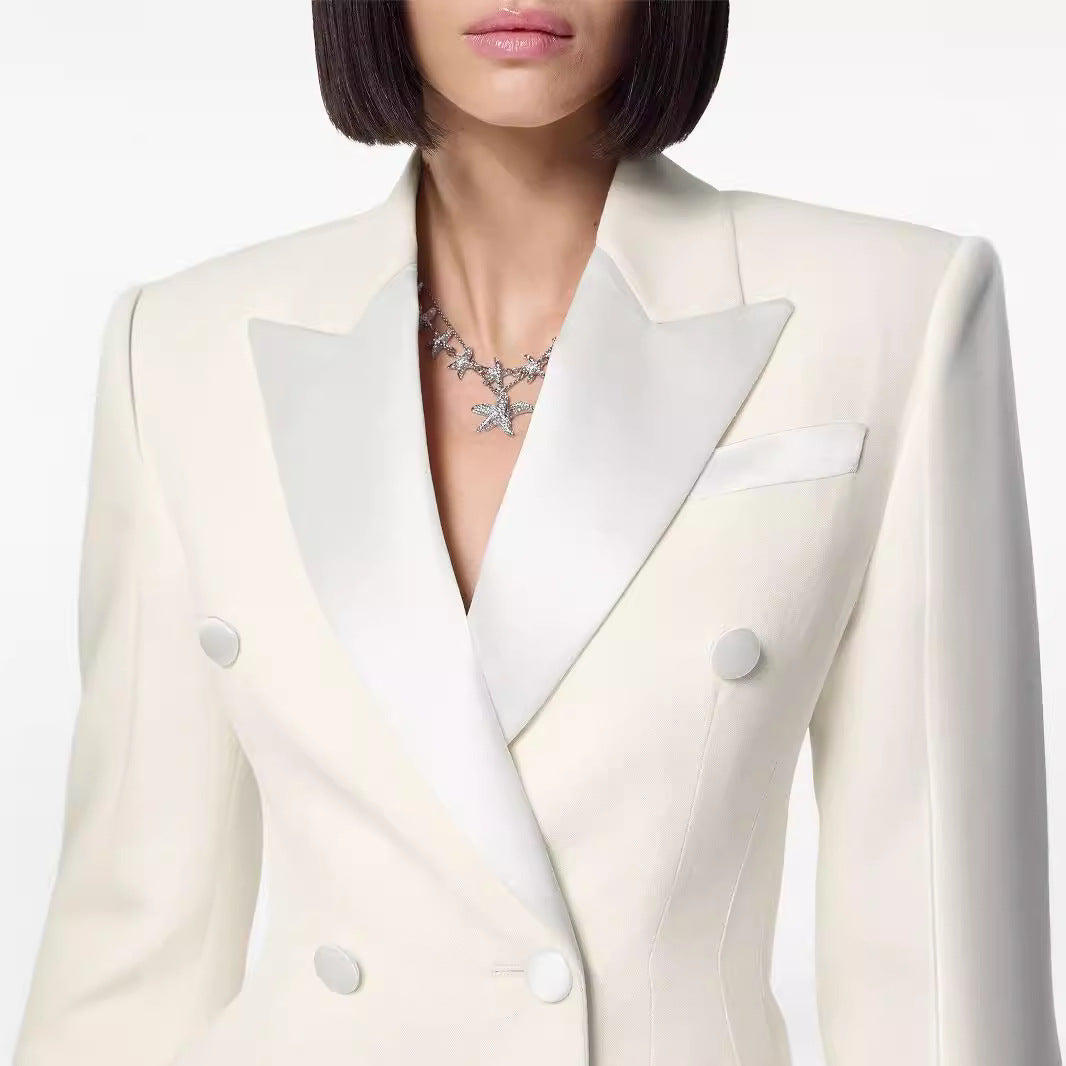 Women Short Tailored Blazer Dress in Double-Breasted Style Chichicherry