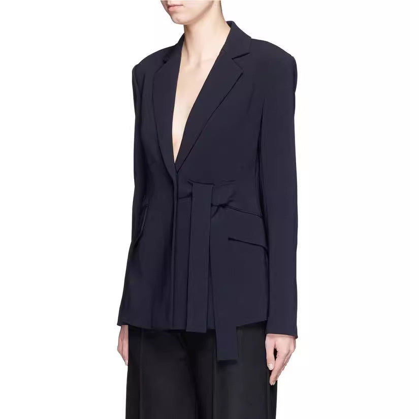Ladies' shawl collar wrap blazer with side knot tie and patch pockets Chichicherry