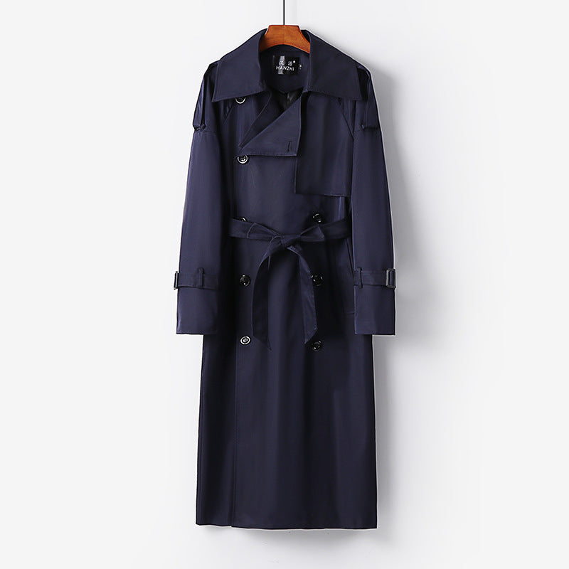 Women Longer Double-breasted Trench Coat with Tie Belt and Epaulettes Chichicherry