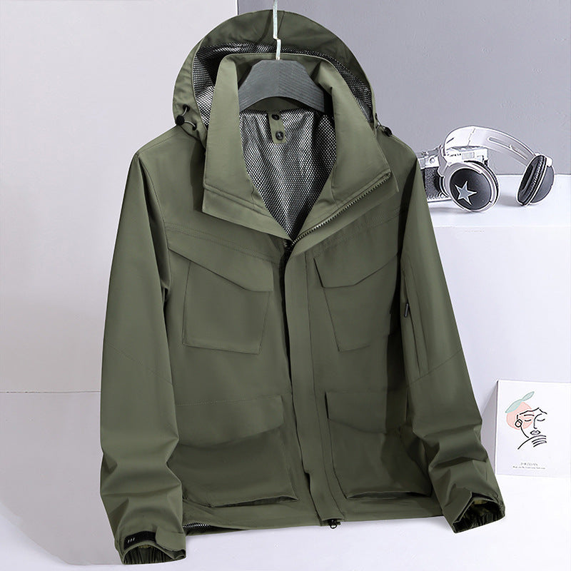 Men's lightweight water-repellent field jacket with hood and multi-pocket Chichicherry