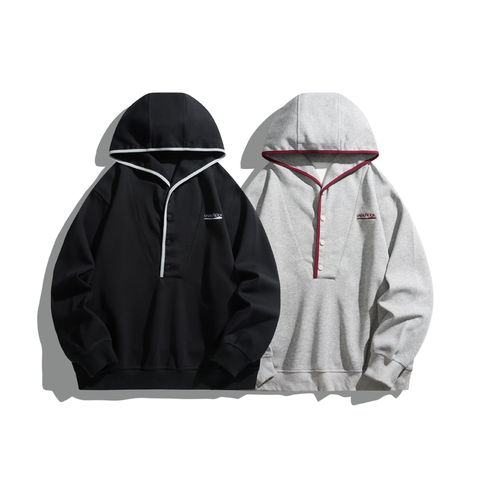 Unisex hoodie sweatshirt with snap placket and contrast piping Chichicherry