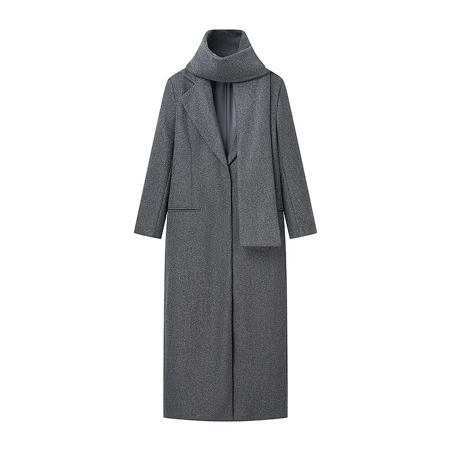 Women's Tailored Longline Cape Coat made of Wool Blend with Overlapping Cape Detail Chichicherry