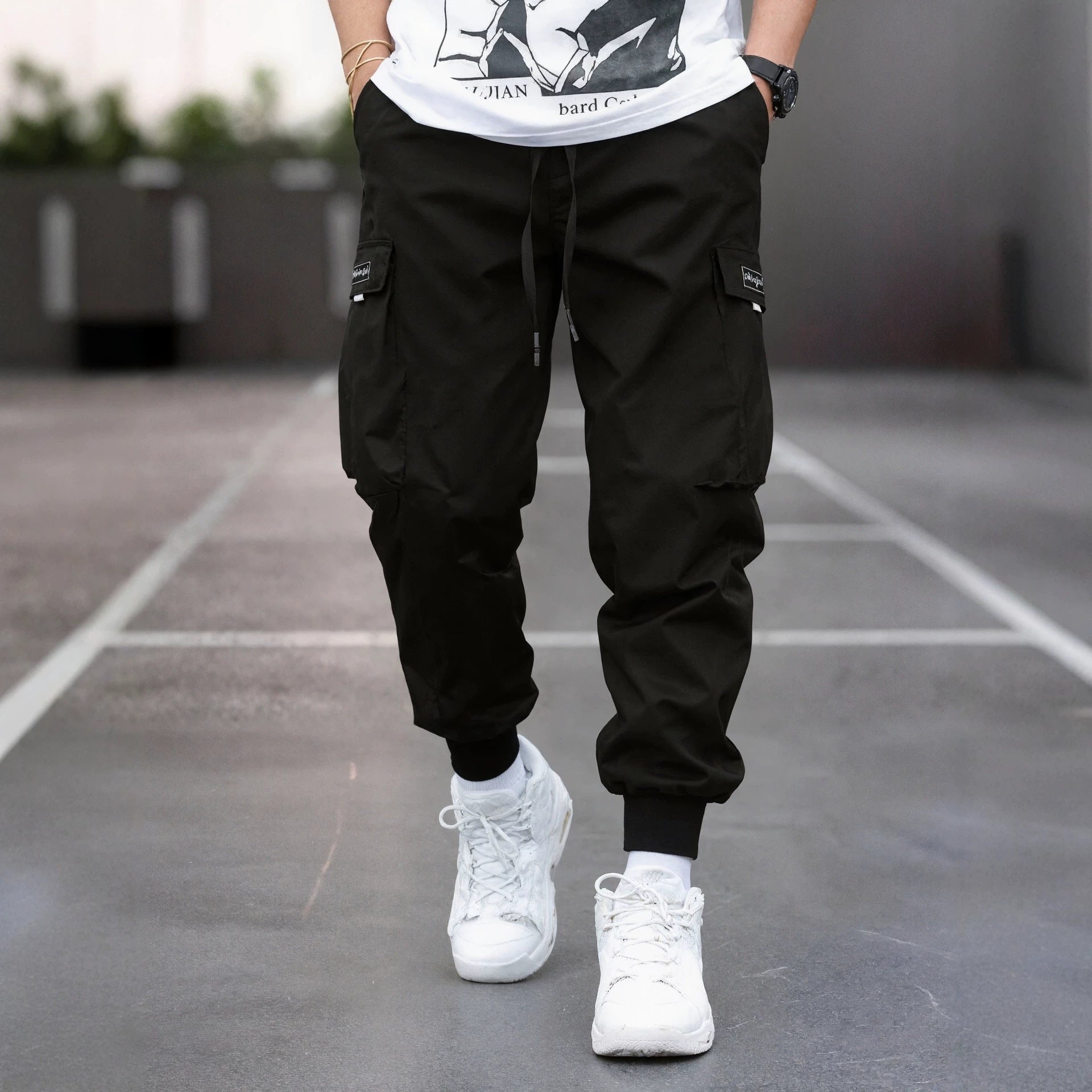 Men's Tapered Cargo Jogger Pants with elastic drawstring, reinforced flap pockets & ribbed ankle cuffs Chichicherry