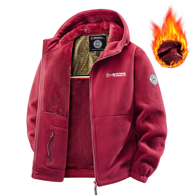 Men's Polar Fleece Thermo Outdoor Jacket with Teddy Lining and Stand-Up Collar Chichicherry