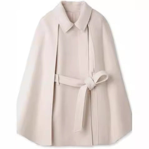 Women’s short cape coat in blazer style with belt and shirt collar Chichicherry
