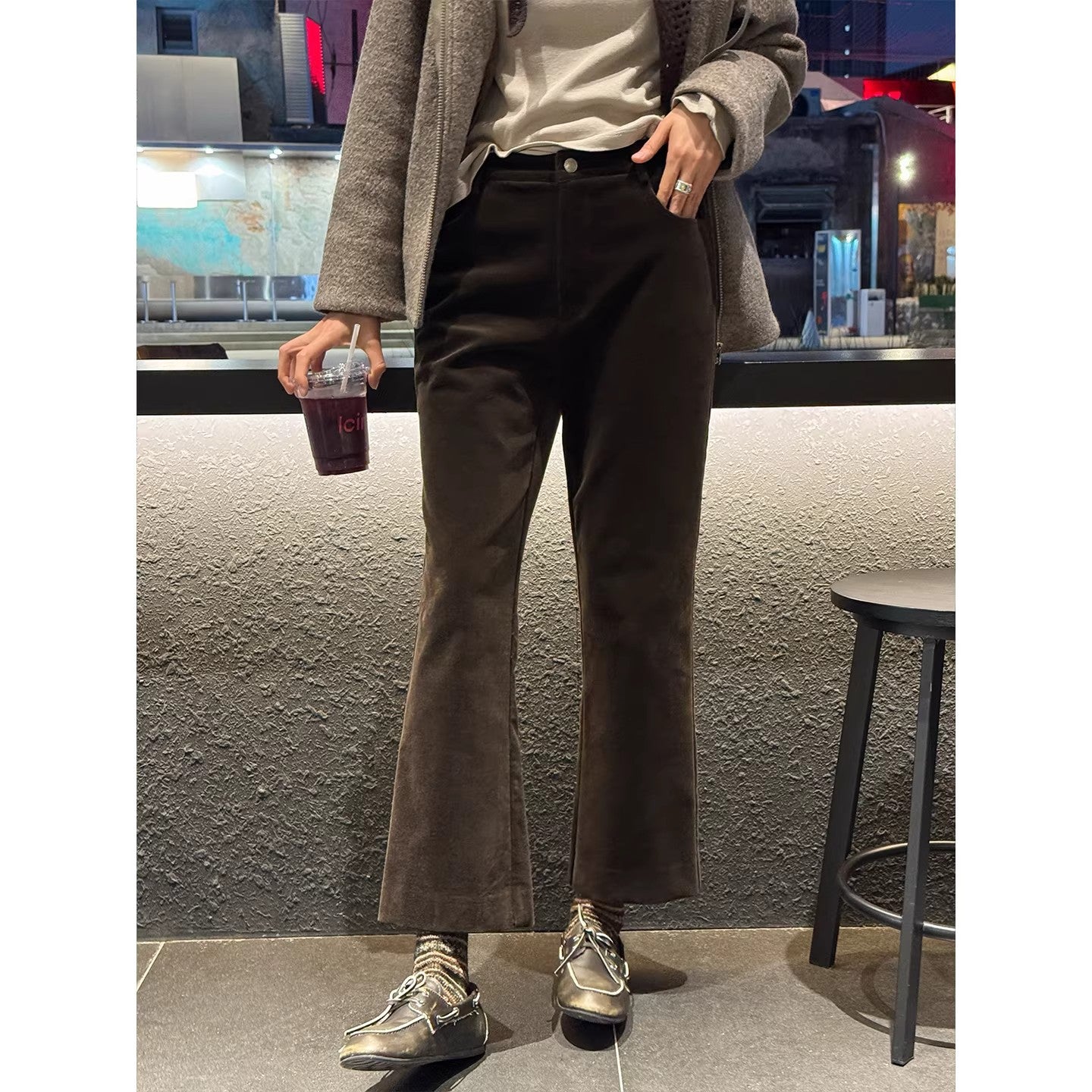 Women Elegant Flared Cord Pants Chichicherry