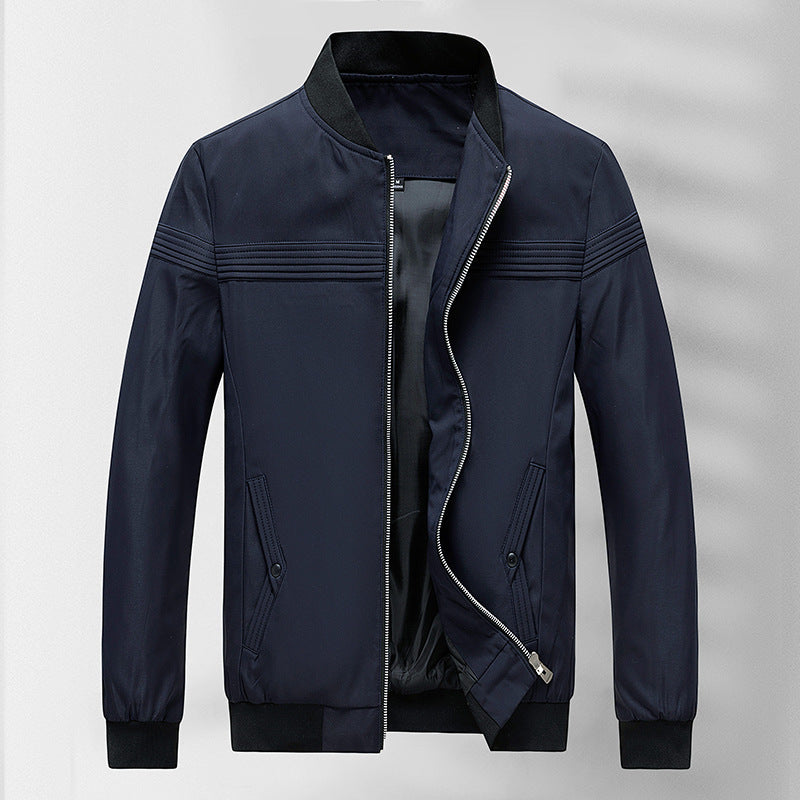 Men's simple Slim-Fit zip bomber jacket with stand-up collar, tonal seam details and elastic cuffs