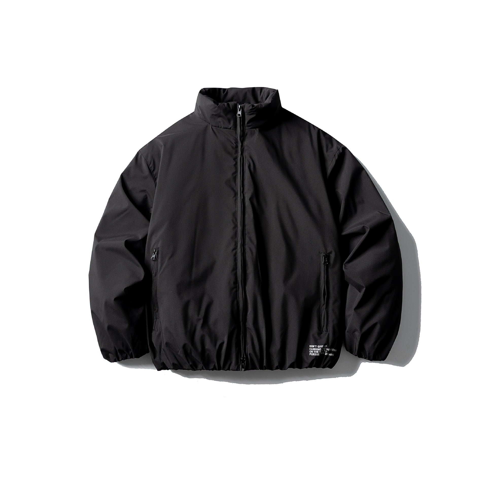 Unisex Short Boxy Thermal Blouson with High Standing Collar, Elastic Hem and Concealed Zipper Chichicherry
