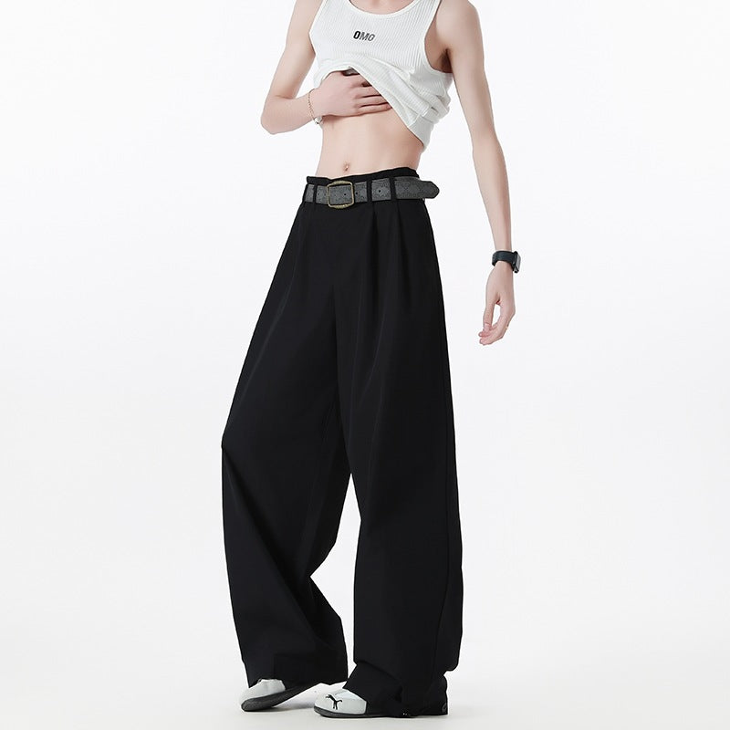 Women's Wide High-Waist Cargo Pants with Pleats, Adjustable Hem & Utility Belt Chichicherry